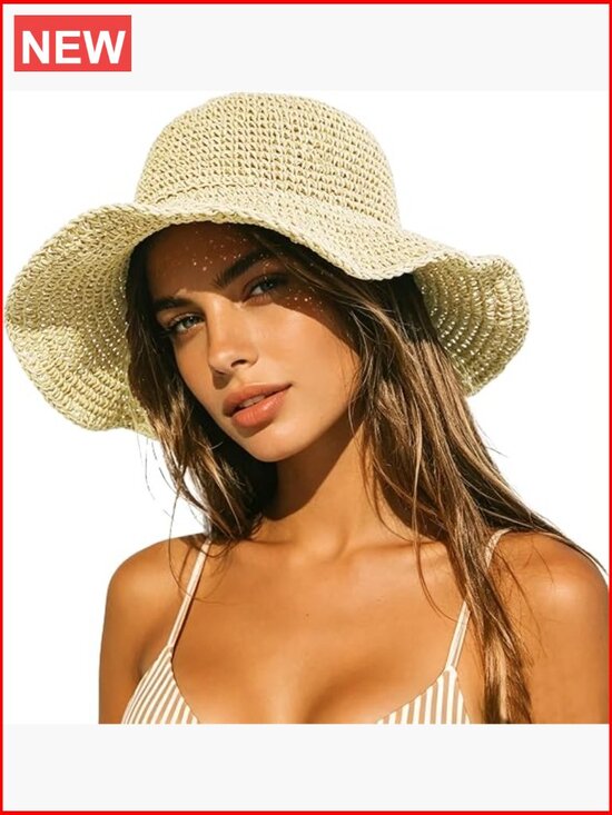 Straw Bucket Hat Wide Brim Foldable Sun Hat for Women main image 5